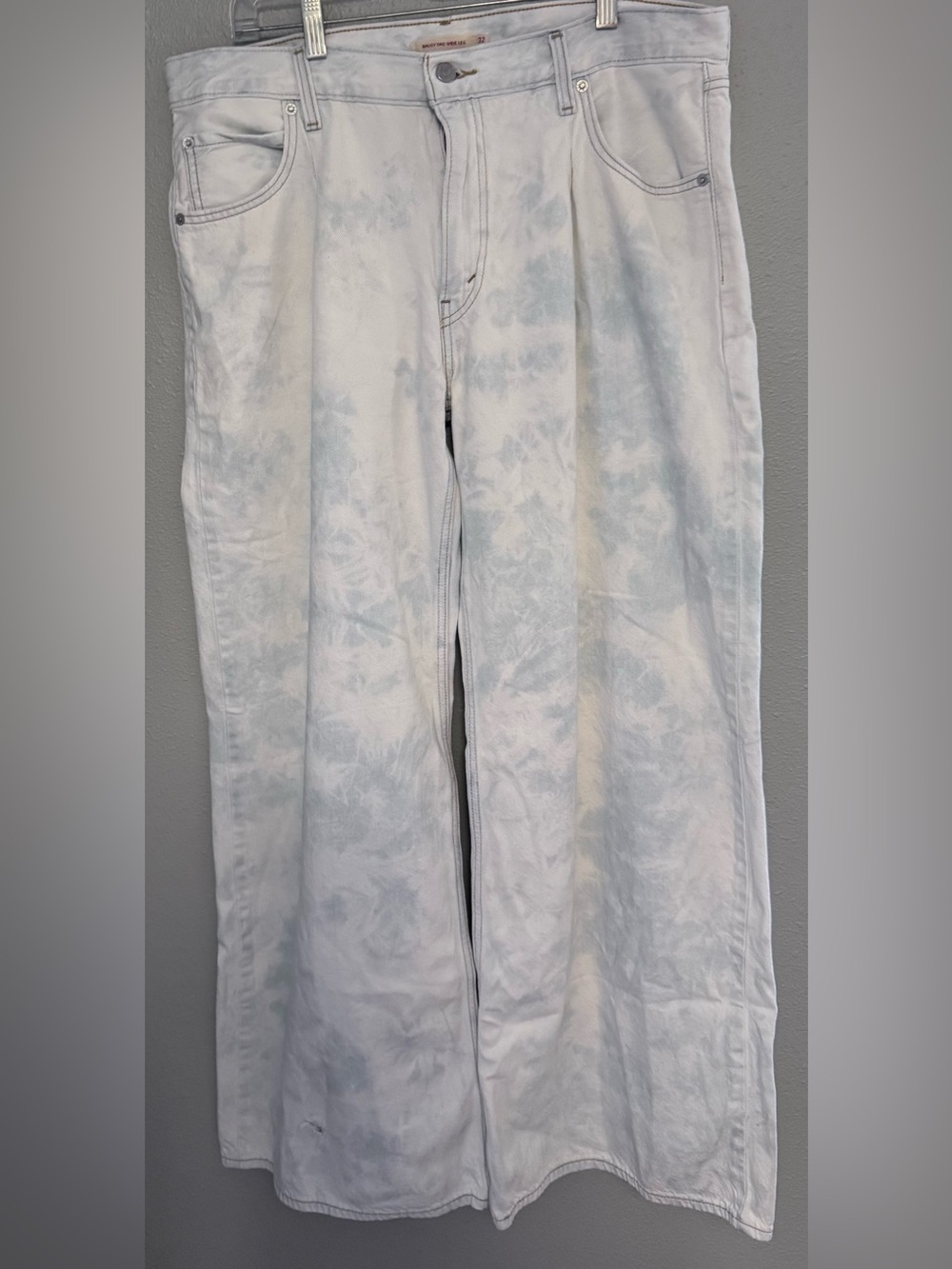 Wide-Leg Women's or Men’s Flare Jeans in Light Blue Tie-Dye - Baggy Dad Wide Leg